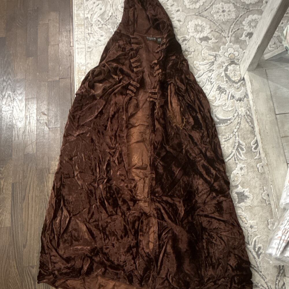 Vision by Shimu Brown Crushed Velvet Hooded Cape Cloak One Size Gothic Renaissan